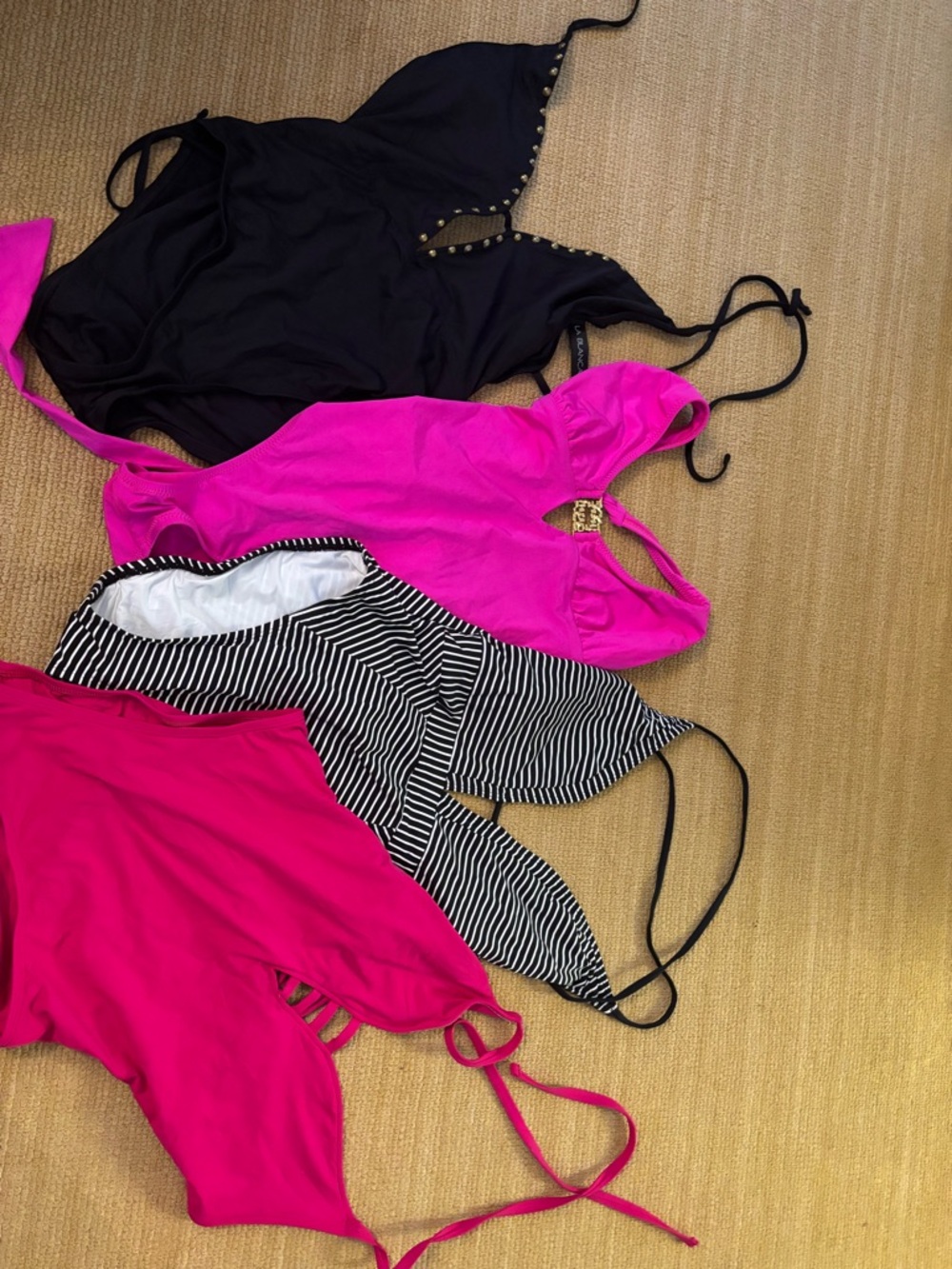 La Blanca Black, Hot Pink and Black-&-White One-Piece Swim Set